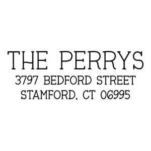 Humble Serif Custom Return Address Stamp design on white background