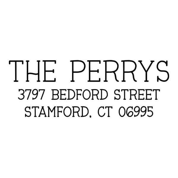 Humble Serif Custom Return Address Stamp design on white background