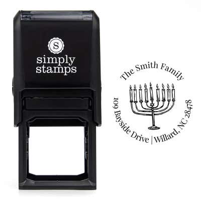 Menorah Round Custom Hanukkah Address Stamp - alternate view