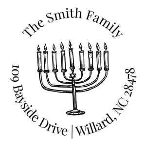 Menorah Round Custom Hanukkah Address Stamp design on white background