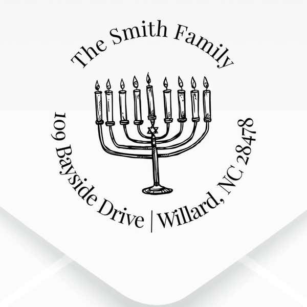 Menorah Round Custom Hanukkah Address Stamp