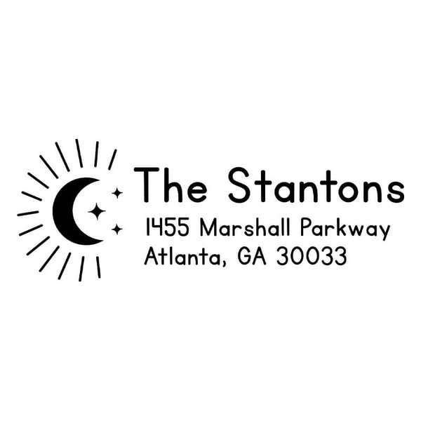 Moon and Stars Custom Return Address Stamp design on white background