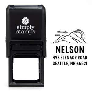 Mountain Custom Return Address Stamp design over self inking stamp body