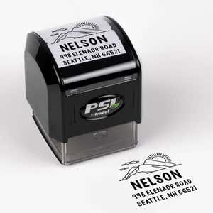 Mountain Custom Return Address Stamp impression next to pre inked stamp body