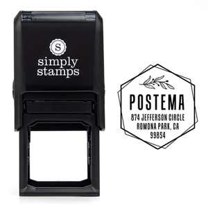 Offset Hexagon Custom Return Address Stamp design over self inking stamp body