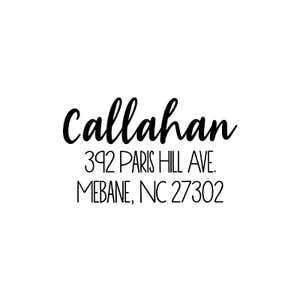 Fully Customizable Script Name Return Address Stamp design on white background