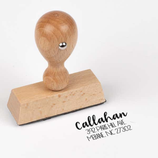 Fully Customizable Script Name Return Address Stamp impression next to european stamp body