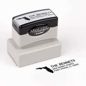 Select Your State Custom Return Address Stamp impression next to pre inked stamp body