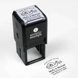 Snail Mail Custom Return Address Stamp impression next to self inking stamp body