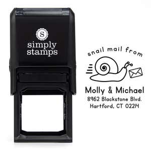 Snail Mail Custom Return Address Stamp design over self inking stamp body
