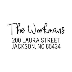 Workman Address Stamp design on white background