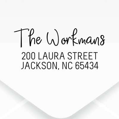 Workman Address Stamp design close up on an envelope