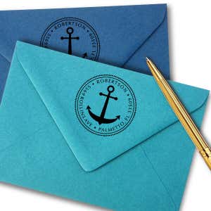 Anchor Round Address Stamp - Self-Inking Imprint Examples on Envelopes