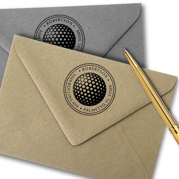 Golf Ball Round Address Stamp - Self-Inking Imprint Example