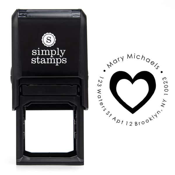 Michaels Heart Round Address Stamp design over self inking stamp body
