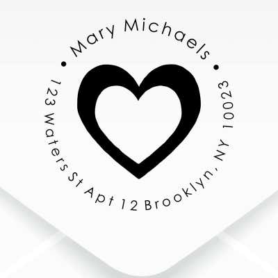 Michaels Heart Round Address Stamp design close up on an envelope
