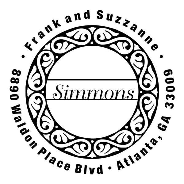 Simmons Return Address Stamp design on white background