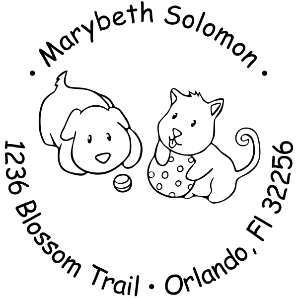 Puppies Playing Dog return address rubber stamp