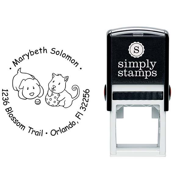 Puppies Playing Return Address Stamp Body and Design