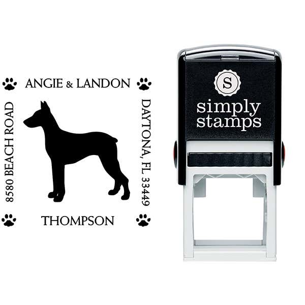 Doberman Pinscher Pet Lover Dog Return Address Stamp Body and Design
