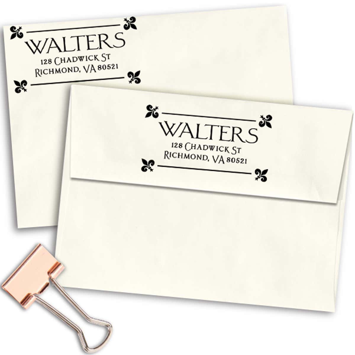 Fleur Corners Return Address Stamp Imprint Example