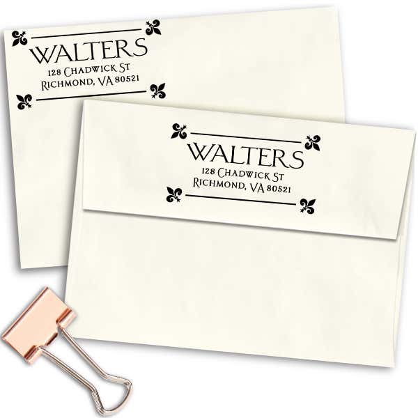 Fleur Corners Return Address Stamp Imprint Example