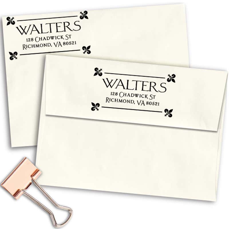 Fleur Corners Return Address Stamp Imprint Example