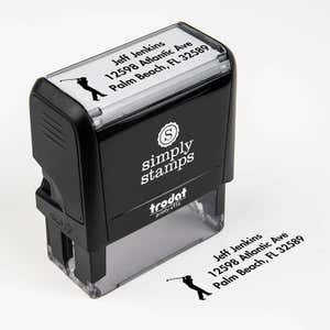 Golfer Address Stamp impression next to self inking stamp body