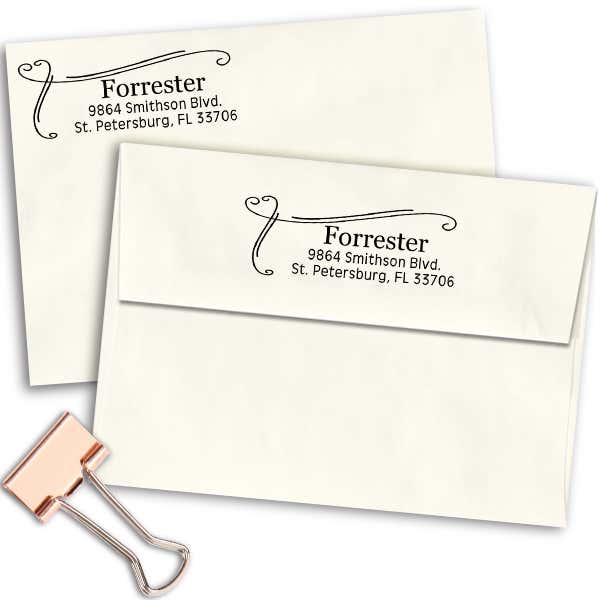 Forrester Heart Border Address Stamp Imprint Examples on Envelopes