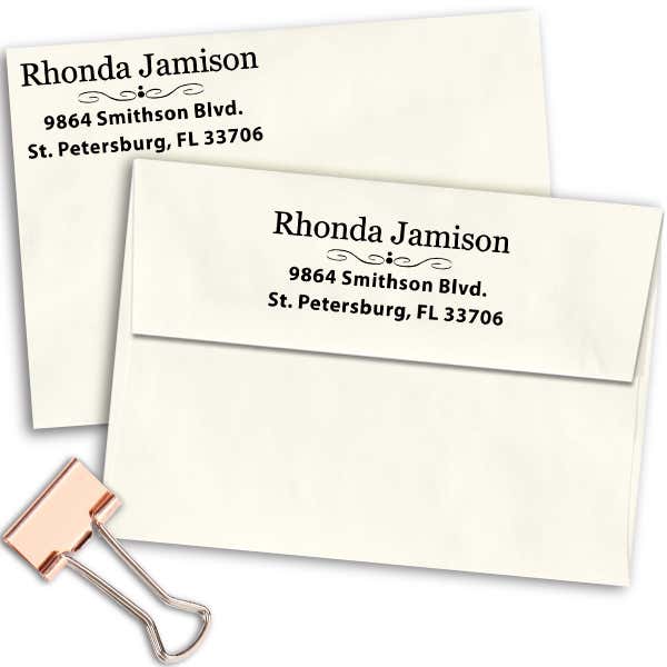 Jamison Middle Deco Address Stamp Imprint Examples on Envelopes