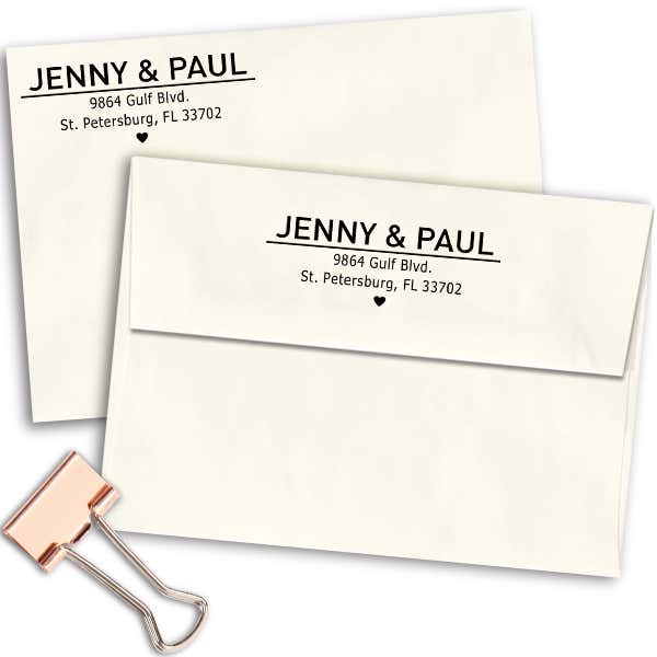First Names Line Heart Address Stamp Imprint Examples on Envelopes