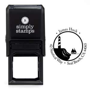 Nautical Lighthouse with Ship Round Address Stamp design over self inking stamp body