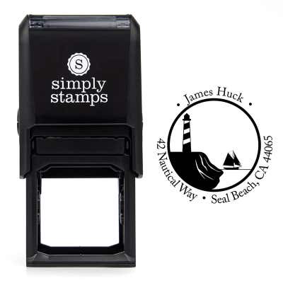 Nautical Lighthouse with Ship Round Address Stamp - alternate view
