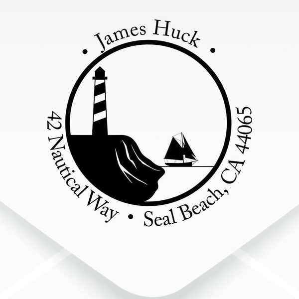 Nautical Lighthouse with Ship Round Address Stamp