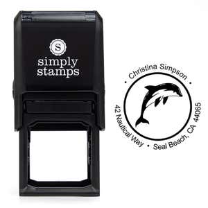 Nautical Dolphin Round Address Stamp design over self inking stamp body