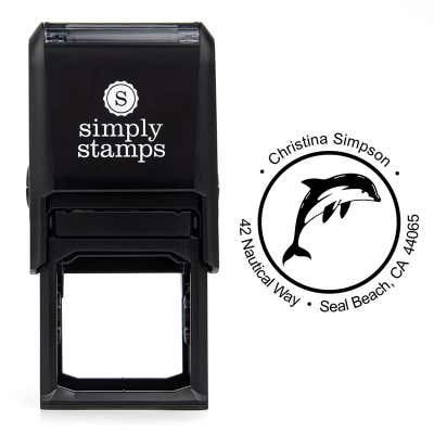 Nautical Dolphin Round Address Stamp - alternate view