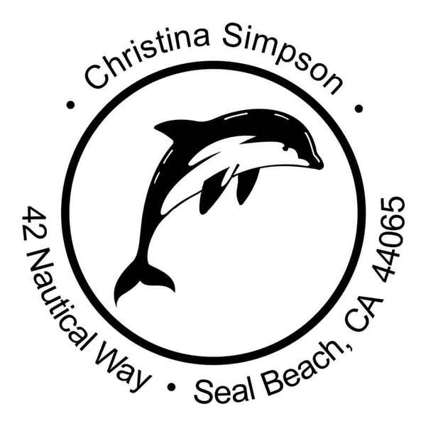 Nautical Dolphin Round Address Stamp design on white background