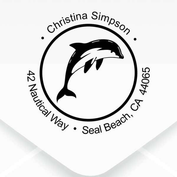 Nautical Dolphin Round Address Stamp