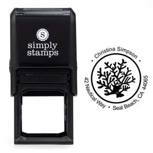 Nautical Coral Reef Round Address Stamp design over self inking stamp body