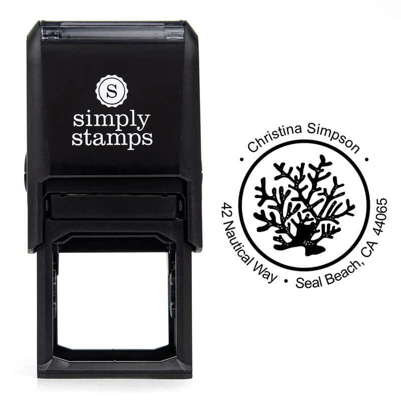 Nautical Coral Reef Round Address Stamp design over self inking stamp body