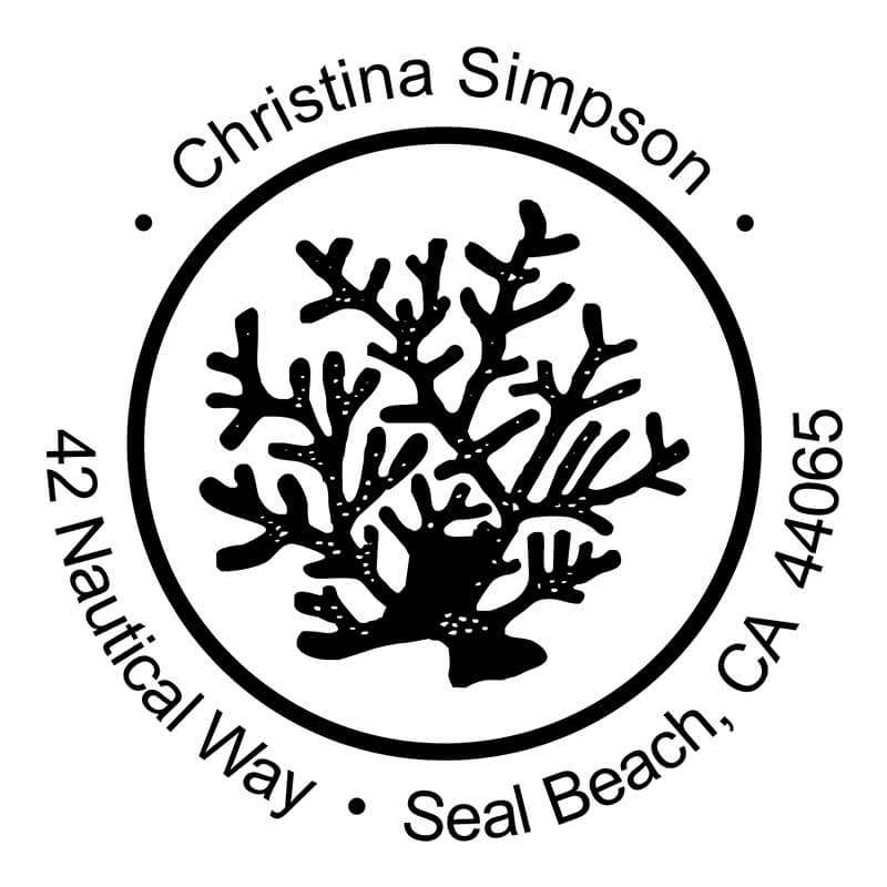 Nautical Coral Reef Round Address Stamp design on white background