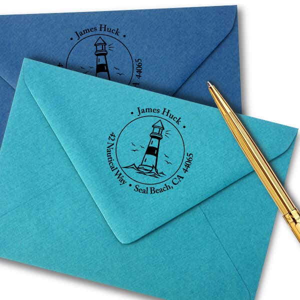 Island Lighthouse Round Return Address Stamp Imprint Example