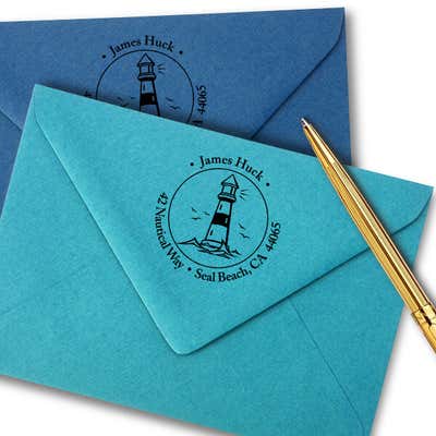 Island Lighthouse Round Return Address Stamp - alternate view
