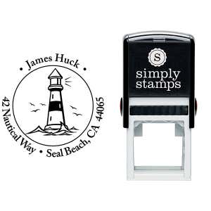 Island Lighthouse Round Return Address Stamp Body and Design