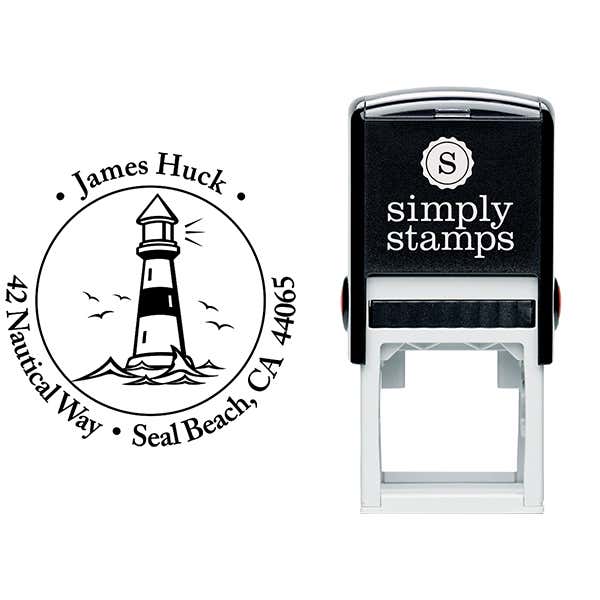 Island Lighthouse Round Return Address Stamp Body and Design