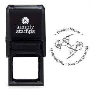 Nautical Lobster Round Address Stamp design over self inking stamp body