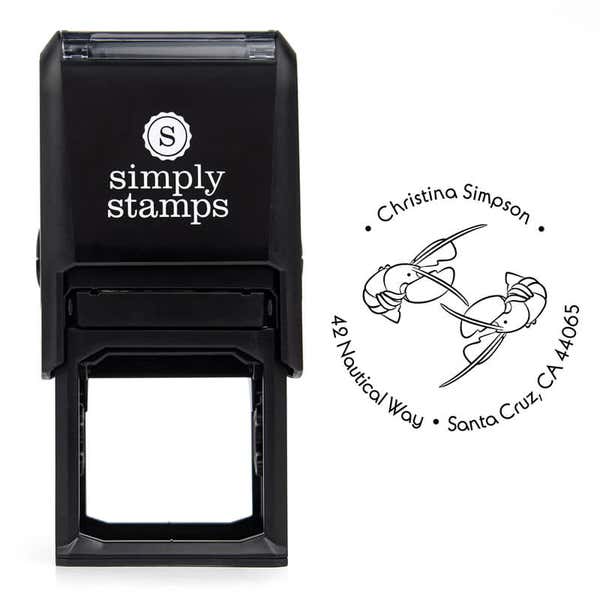 Nautical Lobster Round Address Stamp design over self inking stamp body