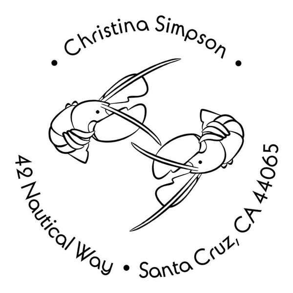 Nautical Lobster Round Address Stamp design on white background