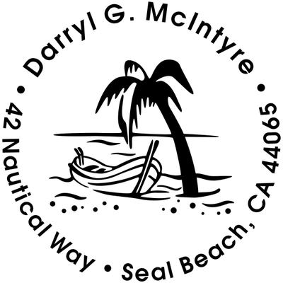 Row Boat Palm Tree Address Stamp