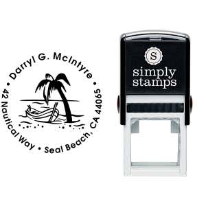 Row Boat Palm Tree Address Stamp Body and Design